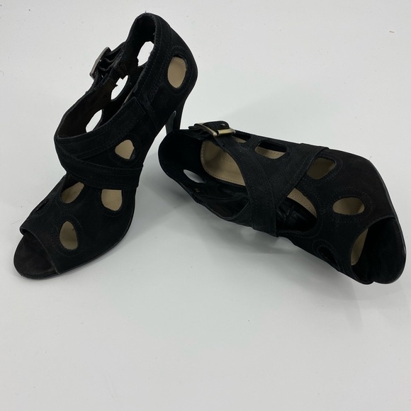 Colin Stuart black suede peep toe heels 7 - Picture 2 of 8